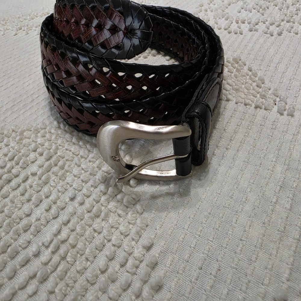 Leather Waist Belt Mens Woven Braided Black Brown Size 40
